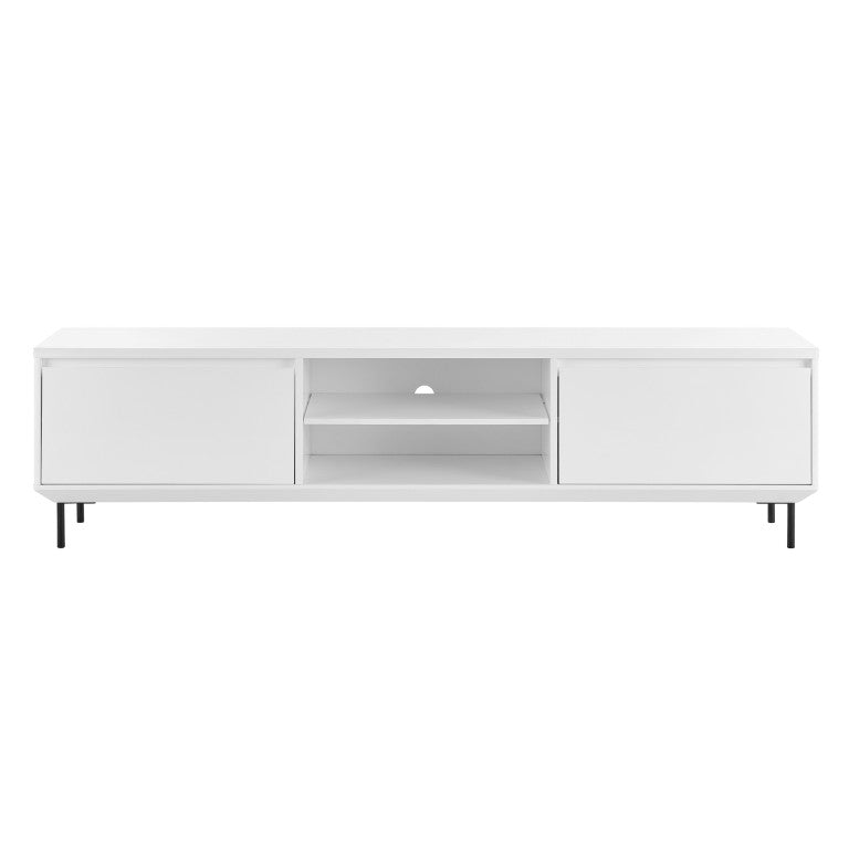 EuroStyle Saga Low Profile Media Stand Matte Lacquer Cabinet with Steel Legs Modern Living 90693WHT-KIT