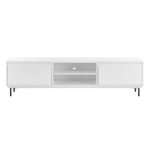 EuroStyle Saga Low Profile Media Stand Matte Lacquer Cabinet with Steel Legs Modern Living 90693WHT-KIT
