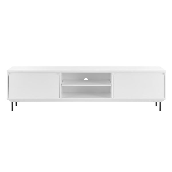 EuroStyle Saga Low Profile Media Stand Matte Lacquer Cabinet with Steel Legs Modern Living 90693WHT-KIT