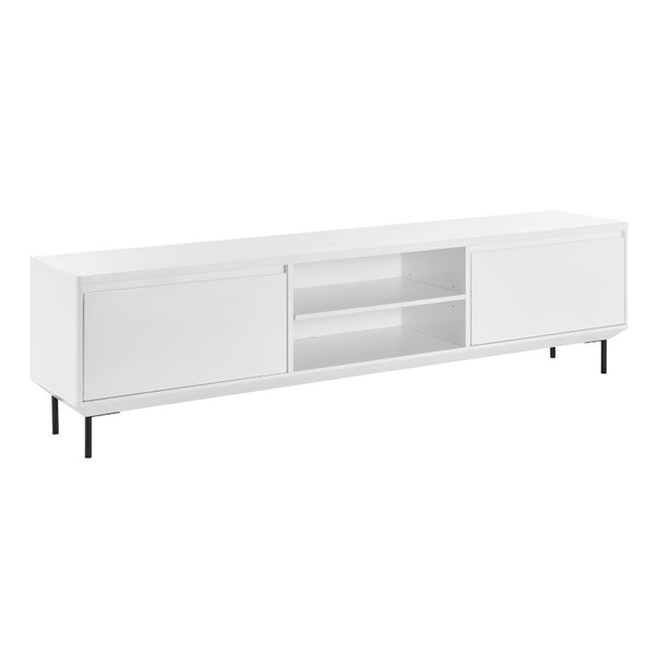 EuroStyle Saga Low Profile Media Stand Matte Lacquer Cabinet with Steel Legs Modern Living 90693WHT-KIT