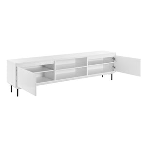 EuroStyle Saga Low Profile Media Stand Matte Lacquer Cabinet with Steel Legs Modern Living 90693WHT-KIT