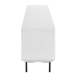 EuroStyle Saga Low Profile Media Stand Matte Lacquer Cabinet with Steel Legs Modern Living 90693WHT-KIT