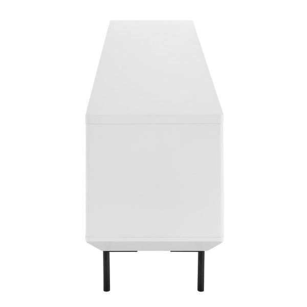 EuroStyle Saga Low Profile Media Stand Matte Lacquer Cabinet with Steel Legs Modern Living 90693WHT-KIT