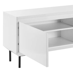 EuroStyle Saga Low Profile Media Stand Matte Lacquer Cabinet with Steel Legs Modern Living 90693WHT-KIT