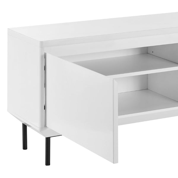 EuroStyle Saga Low Profile Media Stand Matte Lacquer Cabinet with Steel Legs Modern Living 90693WHT-KIT