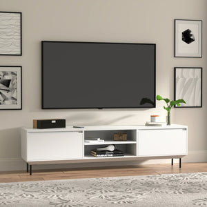 EuroStyle Saga Low Profile Media Stand Matte Lacquer Cabinet with Steel Legs Modern Living 90693WHT-KIT