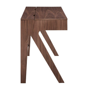 EuroStyle Milo Mid-Century Walnut Veneer Writing Desk with Drawers and Wire Management 90696-WAL