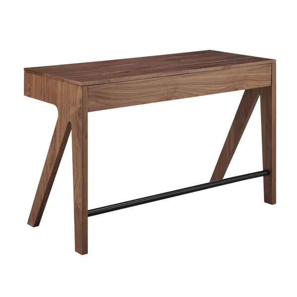 EuroStyle Milo Mid-Century Walnut Veneer Writing Desk with Drawers and Wire Management 90696-WAL