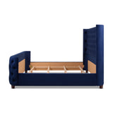 English Elm Brooklyn King Tufted Panel Bed Headboard and Footboard Set, Navy Blue Velvet