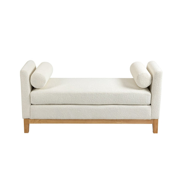 English Elm 54.3"w Boucle Upholstered Bench with Bolster Pillows Pocket Spring Cushion Wood Legs W3188P410646