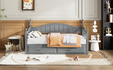 English Elm Wooden Twin Size Daybed With Twin Size Trundle, Extendable Daybed With Two Storage Drawers,Gray(Expected Arrival Time:9.12)