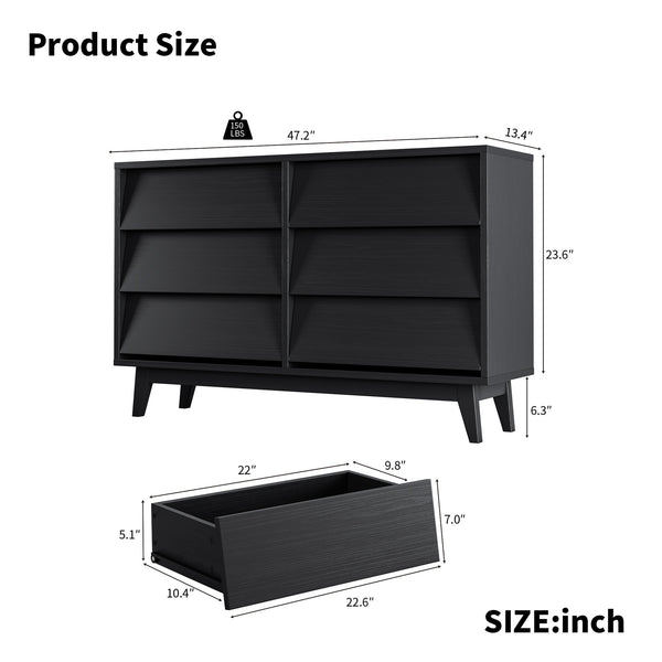 English Elm 6 Drawer Double Dresser with Vintage Bevel Design, Solid Wood Legs, Smooth Metal Runners, Sturdy Storage Organizer W578P170159
