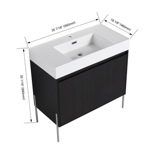 English Elm 36" Freestanding Bathroom Vanity with Durable Resin Sink and Soft-Close Cabinet Doors, Modern Storage Solution for Small Baths W1972S00014