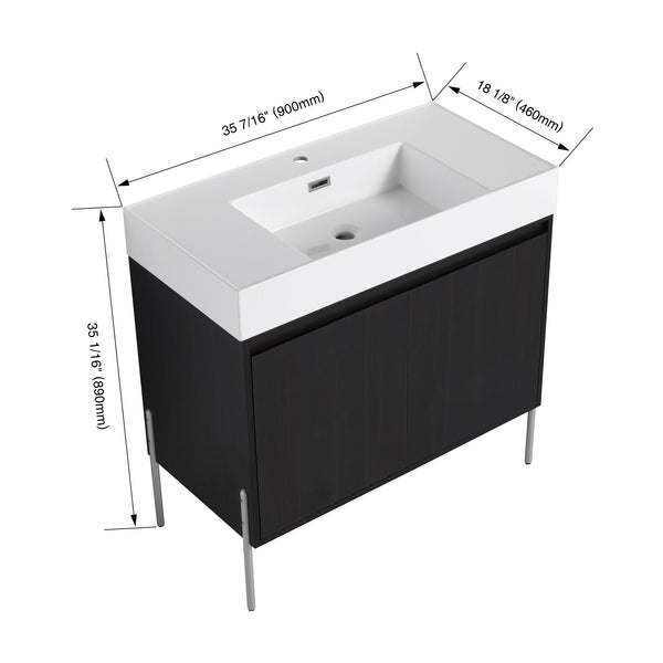 English Elm 36" Freestanding Bathroom Vanity with Durable Resin Sink and Soft-Close Cabinet Doors, Modern Storage Solution for Small Baths W1972S00014