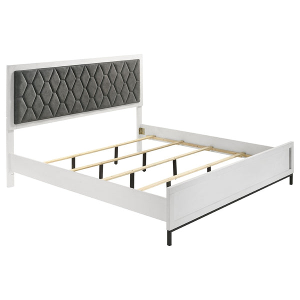 English Elm Black Five Piece California King Bedroom Set with Led Headboard and Metallic Accents B062S01828