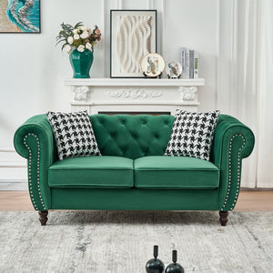 English Elm 3 Plus 2 Seater Chesterfield Velvet Sofa Set with Nailhead Trim for Living Room Green W3373S00066