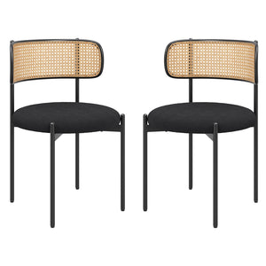 English Elm Modern Upholstered Dining Chairs Set Of 4 – Stylish Rattan-Back Accent Chairs With Metal Legs T3623P379699