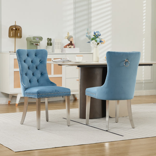 English Elm Nikki Velvet Tufted Dining Chair with Nailhead Trim and Chrome Legs – Plush High-Rebound Cushion Comfort Light Blue W1143P369091