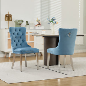 English Elm Nikki Velvet Tufted Dining Chair with Chrome Legs, Nailhead Trim, Plush High-Rebound Seat Comfort Light Blue W1143P369091