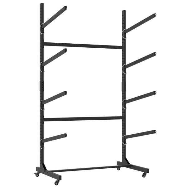 English Elm 80''h Freestanding Steel Kayak Storage Rack Holds 4 Vessels with Locking Caster Wheels T2398P305831