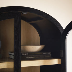 English Elm Walker Edison - Modern 5 Shelf Arched Tall Bookcase with Tempered Glass Doors, MDF Durability, Sleek Metal Handles, Showcase Pieces in Living and Office Spaces Black 72.31 L x 19.01 W x 15 H B185S00024