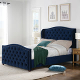 English Elm Marcella Upholstered Shelter Headboard Bed Set, Queen, Navy Blue Velvet