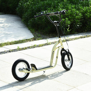 English Elm Aosom Youth Scooter Steel Frame Dual Caliper Brakes Inflatable Tire Kids Ride Beige W2225P217068