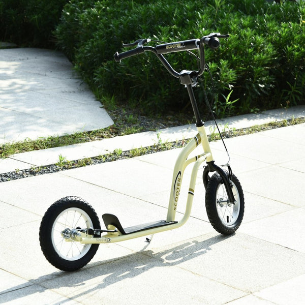 English Elm Aosom Youth Scooter Steel Frame Dual Caliper Brakes Inflatable Tire Kids Ride Beige W2225P217068