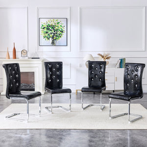 English Elm Luxury Pu Upholstered Dining Chair Set of 4 with Channel Stitching and Metal Legs Black W1512P491880