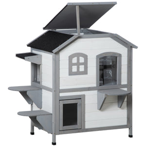 English Elm PawHut Wooden 2-Level Small Animal Habitat for Hamsters Mice Gerbils Guinea Pigs with Ramp and Ventilated Top White W2225P200691