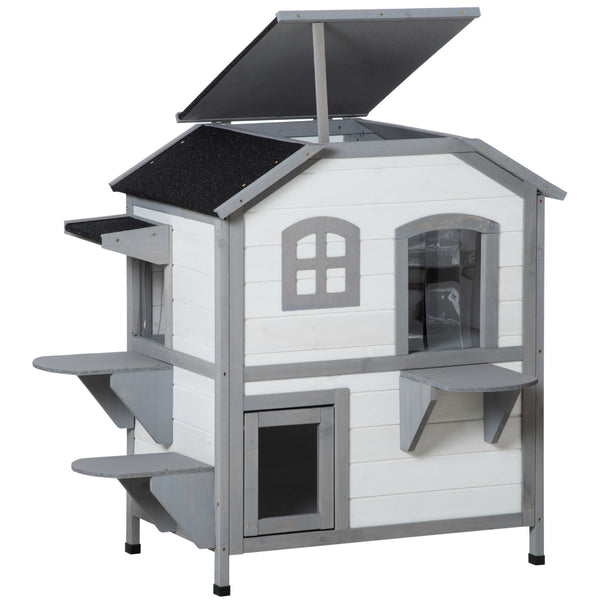 English Elm PawHut Wooden 2-Level Small Animal Habitat for Hamsters Mice Gerbils Guinea Pigs with Ramp and Ventilated Top White W2225P200691