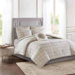 English Elm 6 Piece Madison Park Malia Embroidered Cotton Reversible Comforter Set Ivory Grey King/Cal King — Shabby Chic Elegance B035128873