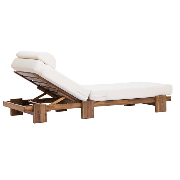 English Elm U_style Solid Acacia Wood Outdoor Lounge Set Adjustable Reclining Poolside Chairs with Headrest Beige WY000483AAA