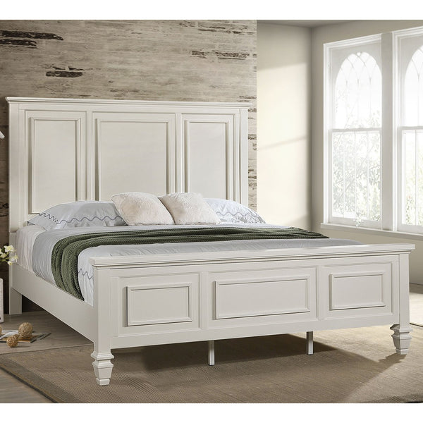 English Elm Chelema Cream White Eastern King Wood Panel Bed with Carved High Headboard and Elegant Accents B062S01322