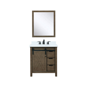 English Elm Rustic Brown Bath Vanity Set With White Quartz Countertop, Matte Black Faucet & Mirror Included B2731S01276-GIGA