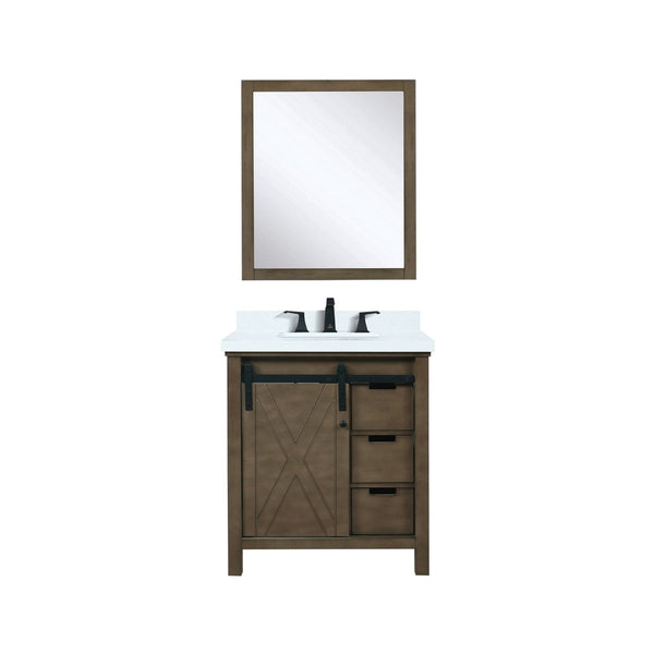 English Elm Rustic Brown Bath Vanity Set With White Quartz Countertop, Matte Black Faucet & Mirror Included B2731S01276-GIGA