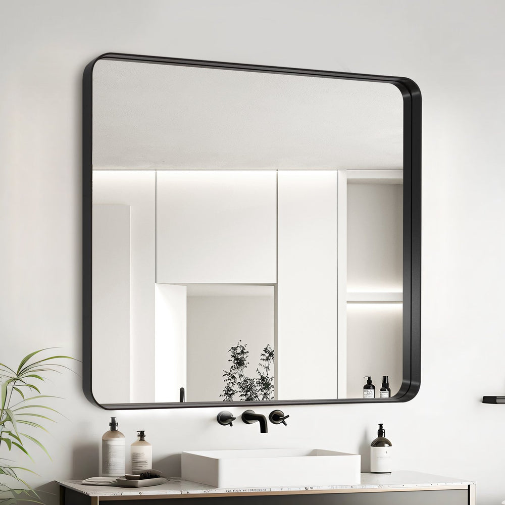 English Elm 38x38 Frameless LED Bathroom Mirror with Dimmable Color Temps Anti-Fog Touch Control Durable Glass Black T3757P347040