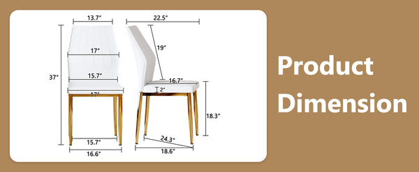 English Elm Set of 4 Brown Shell-Pattern Dining Chairs with Ergonomic Tech Fabric, Sturdy Metal Legs, 37" White+Gold W1151P359611