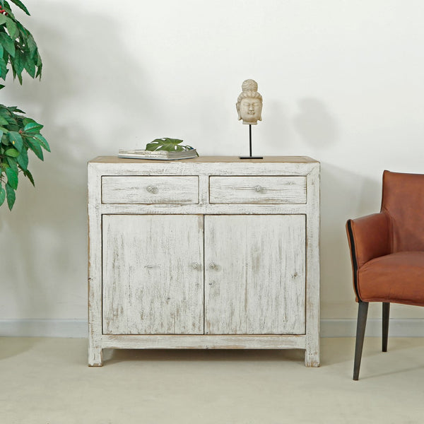 Lilys Amalfi Two Tones Side Table With Two Drawers Distressed Off White 90700010