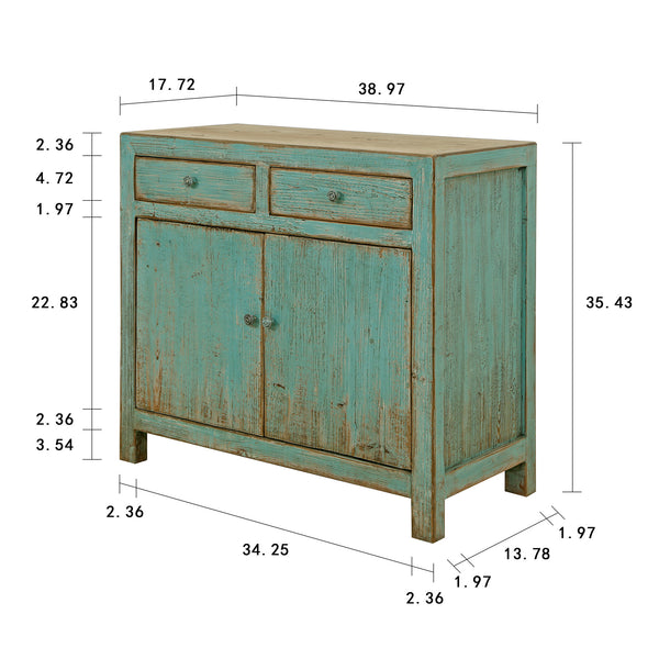 Lilys Amalfi Two Tones Side Table With Two Drawers Distressed Soft Aqua 9070-G