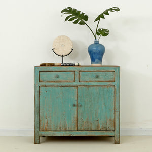 Lilys Amalfi Two Tones Side Table With Two Drawers Distressed Soft Aqua 9070-G