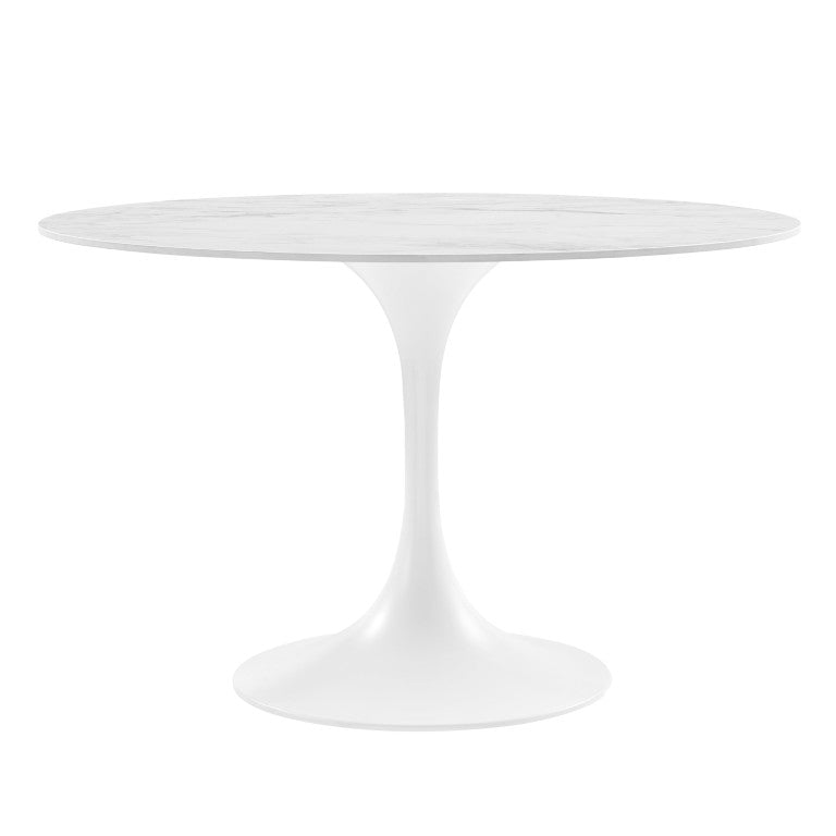 EuroStyle Astrid Round Ceramic Top Dining Table with Sculptural Tulip Base Seats Four High Gloss White/High Gloss White 90705WHT-KIT