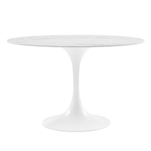 EuroStyle Astrid Round Ceramic Top Dining Table with Sculptural Tulip Base Seats Four High Gloss White/High Gloss White 90705WHT-KIT