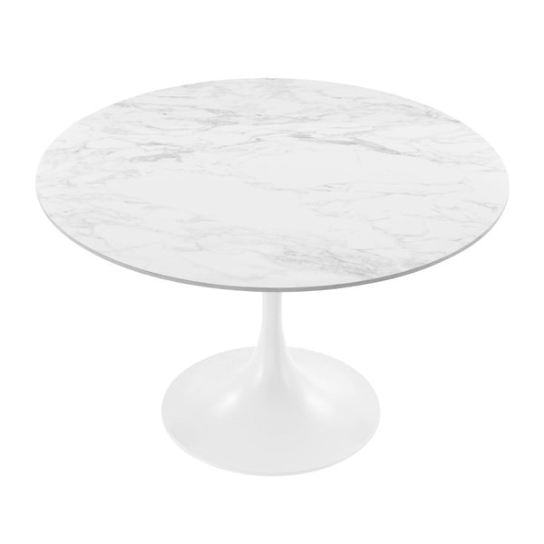 EuroStyle Astrid Round Ceramic Top Dining Table with Sculptural Tulip Base Seats Four High Gloss White/High Gloss White 90705WHT-KIT