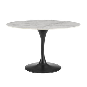 EuroStyle Astrid Round Ceramic Top Dining Table with Sculptural Tulip Base Seats Four High Gloss White/Matte Black 90706WHT-KIT