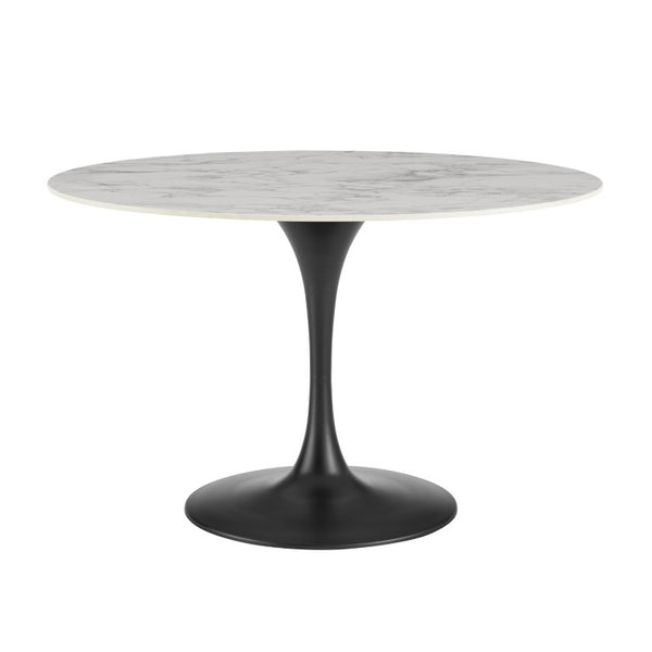 EuroStyle Astrid Round Ceramic Top Dining Table with Sculptural Tulip Base Seats Four High Gloss White/Matte Black 90706WHT-KIT