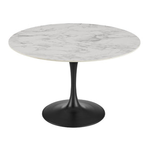 EuroStyle Astrid Round Ceramic Top Dining Table with Sculptural Tulip Base Seats Four High Gloss White/Matte Black 90706WHT-KIT