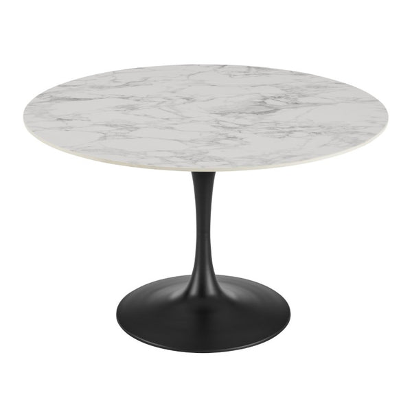 EuroStyle Astrid Round Ceramic Top Dining Table with Sculptural Tulip Base Seats Four High Gloss White/Matte Black 90706WHT-KIT