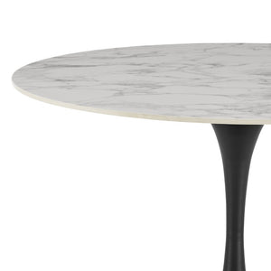 EuroStyle Astrid Round Ceramic Top Dining Table with Sculptural Tulip Base Seats Four High Gloss White/Matte Black 90706WHT-KIT