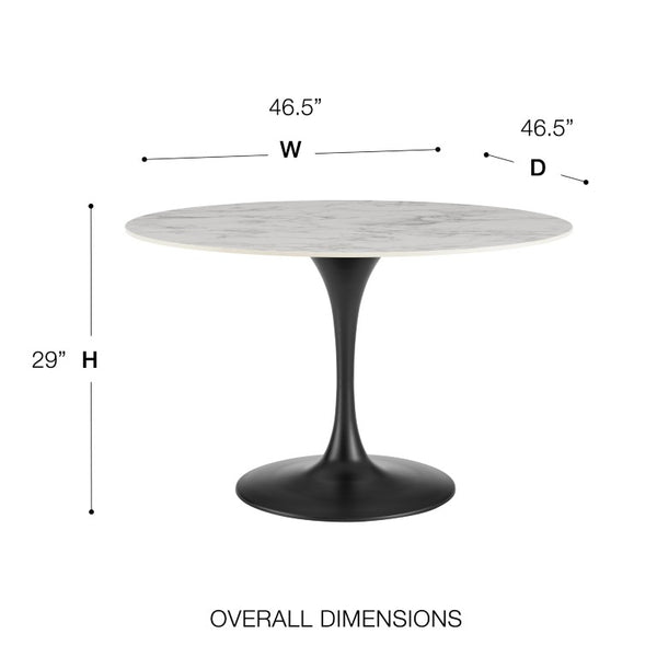 EuroStyle Astrid Round Ceramic Top Dining Table with Sculptural Tulip Base Seats Four High Gloss White/Matte Black 90706WHT-KIT